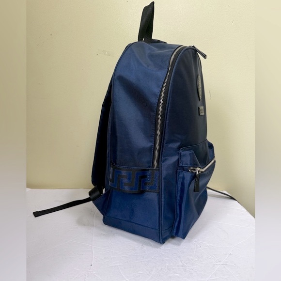 Versace Parfums Dylan Nylon Blue Backpack Bag Travel Logo Medusa Zip Lightweight - Picture 6 of 16